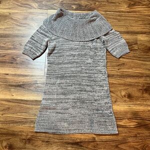 Mudd Love Peace Happiness Gray Cowl Neck Short Sleeve Sweater Dress Women Medium